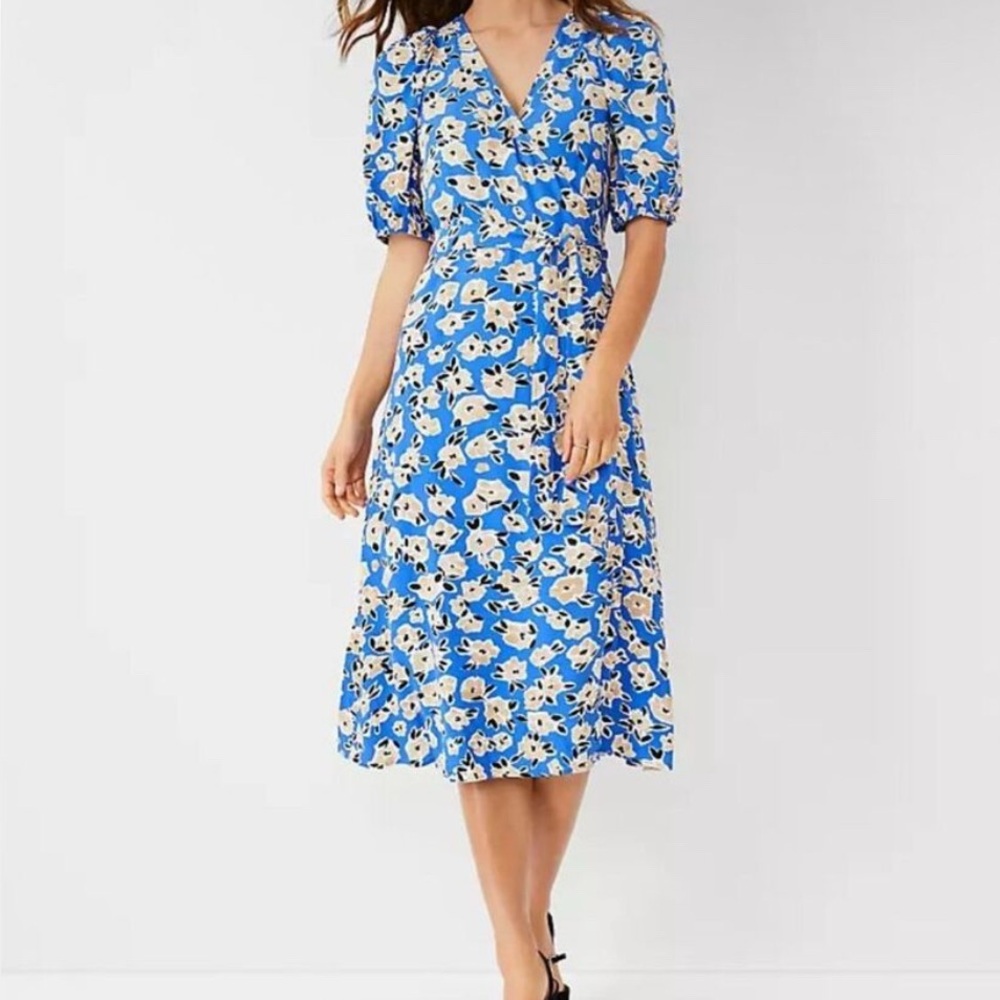 Ann Taylor Blue and White Floral Midi Dress